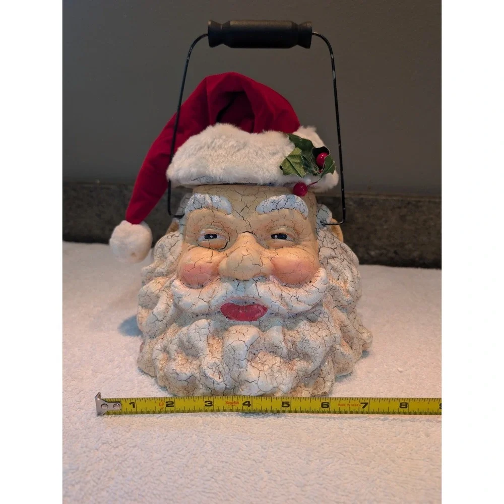 Crackling St. Nick Santa Claus Head Vintage Paper Mache Basket Bucket Handle